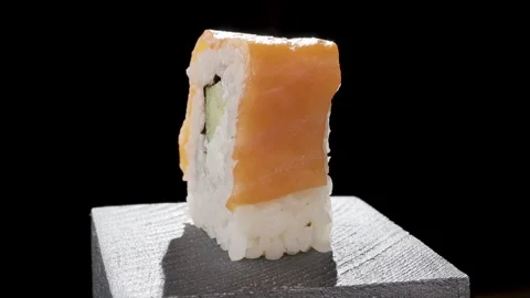 Rolls with rice and fish close-up Видео 135233485