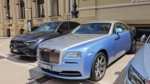 Rolls-Royce Coupe Parked at Monaco Casino Entrance Stock Footage 308737127