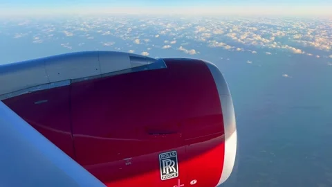 Rolls Royce jet engine in flight Stock Footage 300374401