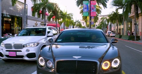 Rolls-Royce luxury car on Rodeo Drive in Beverly Hills, Los Angeles, 4K Stock Footage
