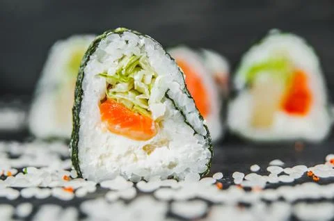 Rolls with salmon and cabbage Stock-Fotos
