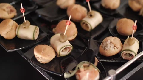 Rolls small Snacks served buffet wedding Banquet Stock-Footage 130539155