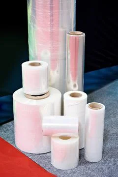 Rolls of stretch wrap in store Stock Photos
