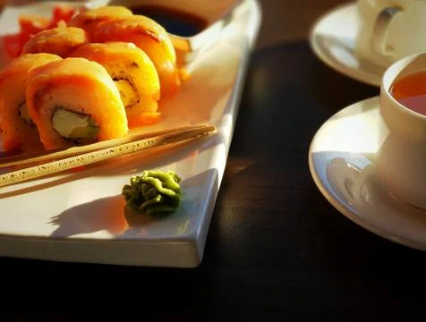 Rolls with tea snack in a cafe Stock Photos