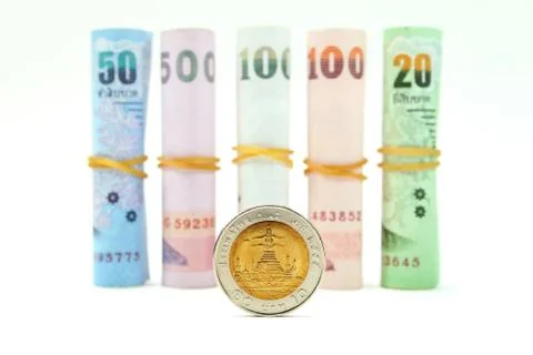Rolls of Thai banknotes Stock Photos