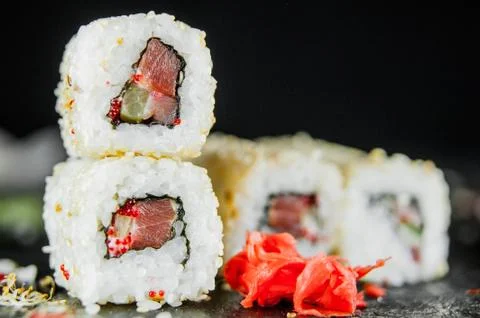 Rolls with tuna and pineapple Stock Photos