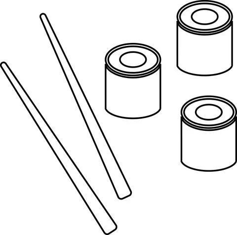 Rolls with two sticks contour. Vector black and white illustration. Stock Illustration