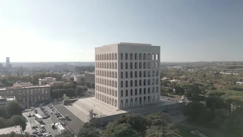 Roma Eur drone orbit view of Palazzo della Civiltà Video stock 221090434
