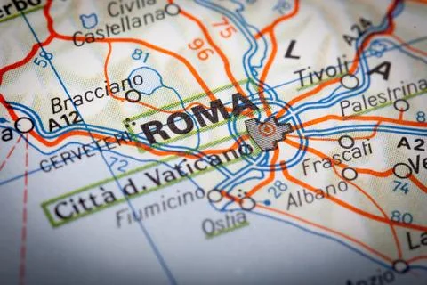 Roma on a road map Stock Photos
