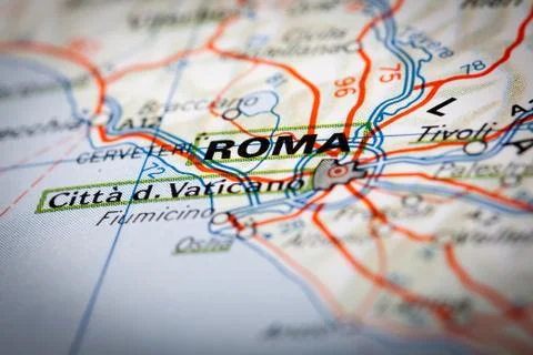 Roma on a road map Stock Photos