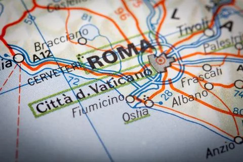 Roma on a road map Stock Photos