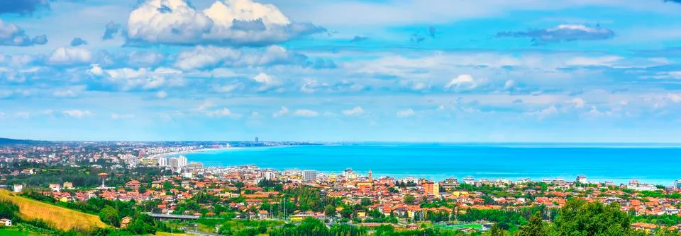 Romagna coast panoramic view or Riviera Romagnola, Cattolica Riccione Italy Stock Photos