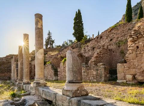 The Roman Agora, Delphi, UNESCO World Heritage Site, Phocis, Greece, Europe Stock Photos