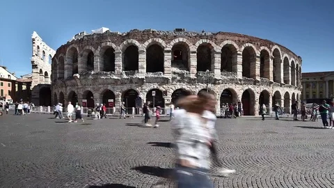 The Roman Amphitheater called Arena (1st century A.C.) in Verona Italy - 09/0 Stock Footage