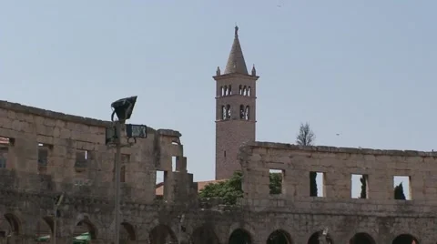 Roman Amphitheater in Pula Stock Footage 1060316