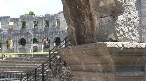 Roman Amphitheatre Panorama Stock Footage