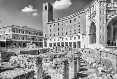 The Roman amphitheatre in Sant'Oronzo square, Lecce, Salento, Italy Stock Photos