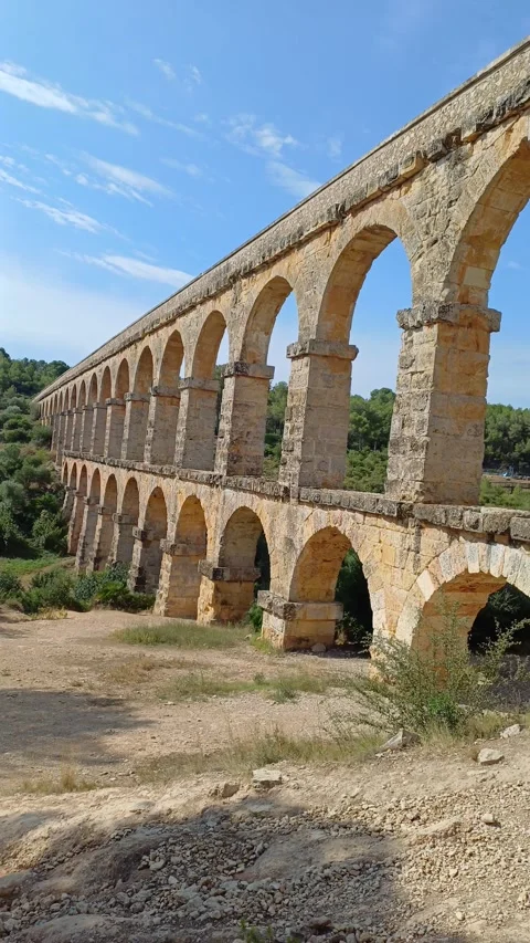 Roman ancient bridge devil Pont del Diable 4k Stock Footage 282714346
