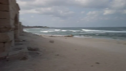 Roman aqueduct beach Stock Footage 116754223