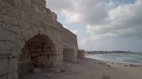 Roman aqueduct beach Stock Footage 116754433