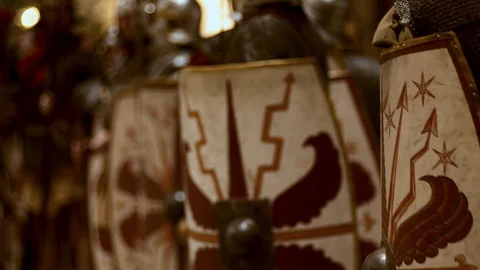 Roman Army. Shields of warriors close-up. Stock Footage 128447955