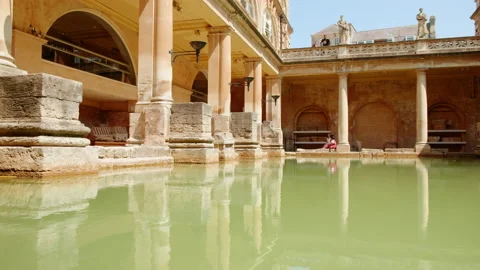The Roman Baths spa complex, Bath, Somerset, England, UK Stock Footage 141508463