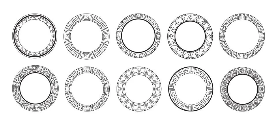 Roman border. Ancient Rome frame. Round Greek pattern. Grecian circular tex.. Stock Illustration
