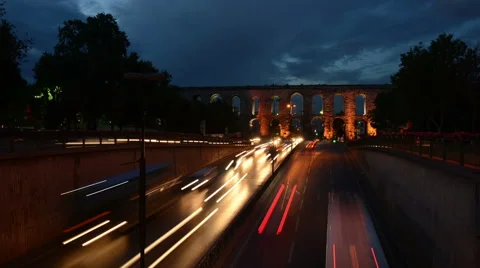 Roman Bridge Day to Night Stock Footage 61939680