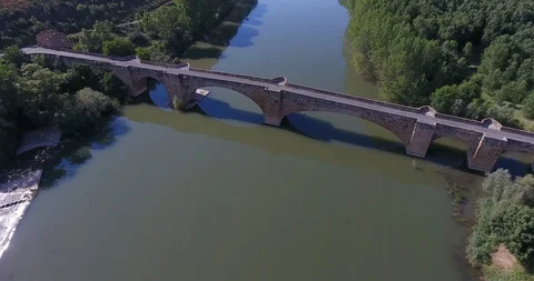 Roman Bridge - Ebro River - La Rioja - Spain 1 Stock Footage 94543587