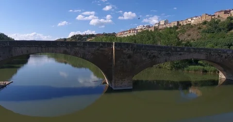 Roman Bridge - Ebro River - La Rioja - Spain 5 Stock Footage 94543615
