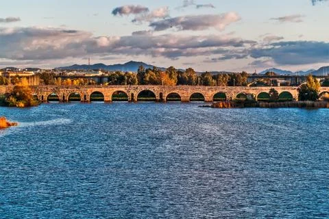 Roman bridge in Merida Stock Photos