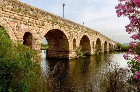 Roman bridge in Merida Stock Photos