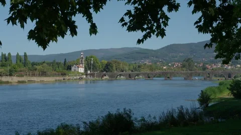 Roman bridge over Lima river in Ponte de Lima Minho Portugal Stock Footage 346133663