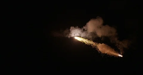 Roman Candle / Bottle rocket fireworks in slow motion in 4K Stock Footage