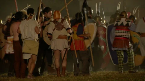 Roman celt attack night 05 Stock Footage 32543054