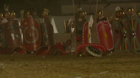Roman celt attack night 09 Stock Footage 32546975