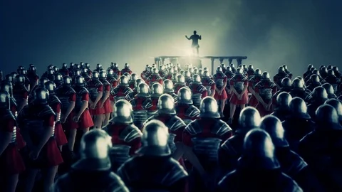 Roman Centurion Gives a Speech in Front of a Legion Stock Footage 107984339
