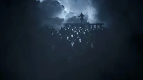 Roman Centurion Gives a Speech in Front of a Legion Under Storm Stock Footage 107992538