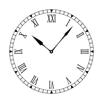 Roman clean clock face Black and white clock face with easy to read and ed... Stock Photos