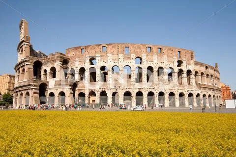Roman Coliseum Originally Famous Tourist Attraction In Rome Italy Stock Photos