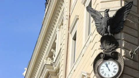 Roman eagle above clock in Rome Stock Footage 34205243