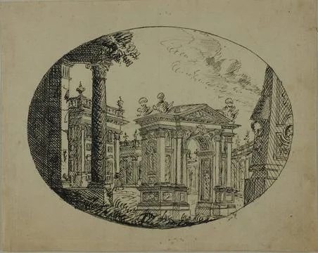 Roman Edifices Artist s working dates 1700 1799 Italy. Pen and black ink o... Stock Photos