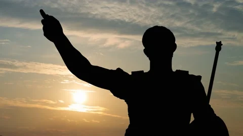 Roman emperor Julius Caesar statue. Time Lapse at Sunrise with Colorful Cloud Stock Footage 169174242
