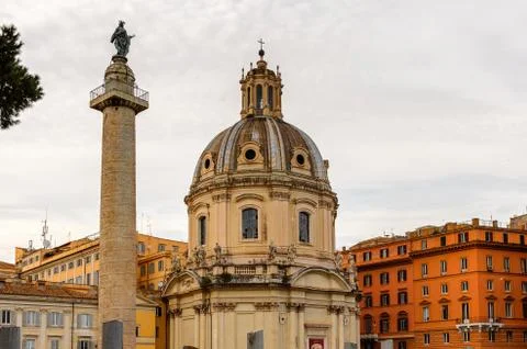Roman Forum in the evening, a rectangular forum surrounded by the ruins of se Stock Photos