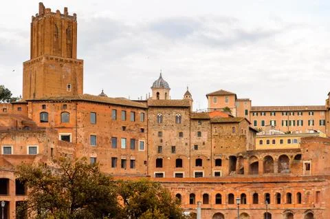 Roman Forum in the evening, a rectangular forum surrounded by the ruins of se Stock Photos