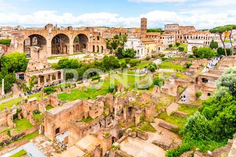 Roman Forum, Latin Forum Romanum, most important cenre in ancient Rome, Italy Stock Photos
