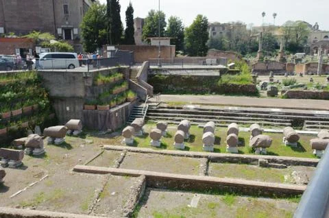 Roman Forum, a rectangular forum surrounded by the ruins of several important Stock Photos