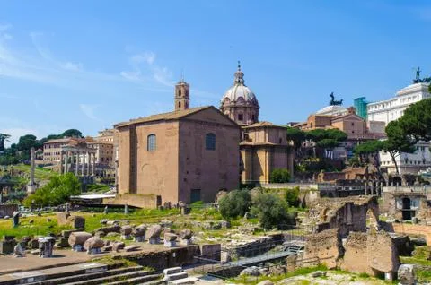 Roman Forum, a rectangular forum surrounded by the ruins of several important Stock Photos