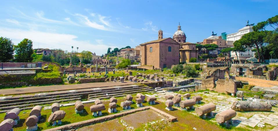 Roman Forum, a rectangular forum surrounded by the ruins of several important Stock Photos