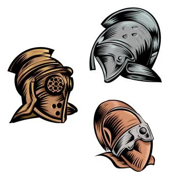 Roman gladiator armour helmets set vector illustration Stockillustratie